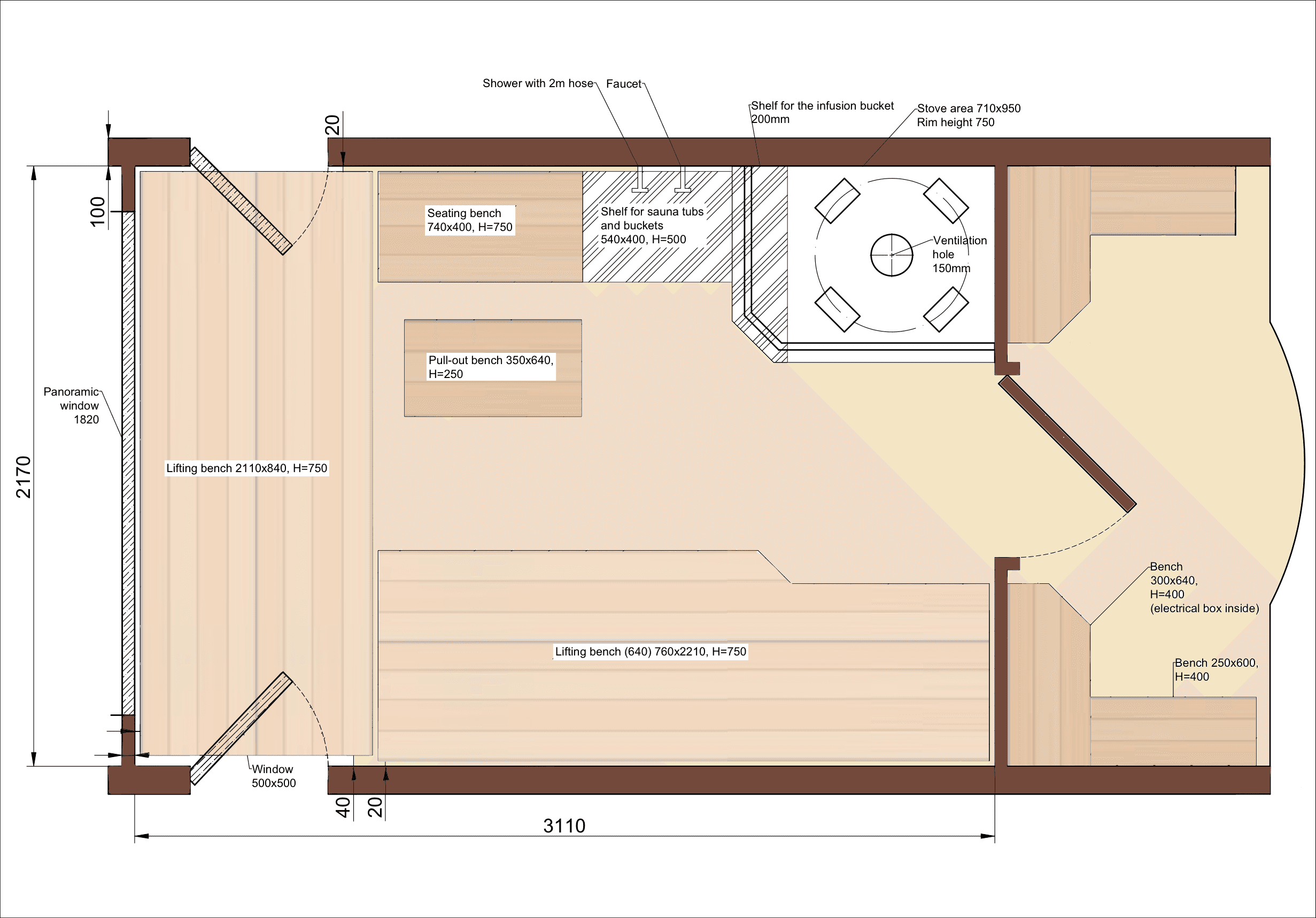 Floor plan 4.2 m sauna