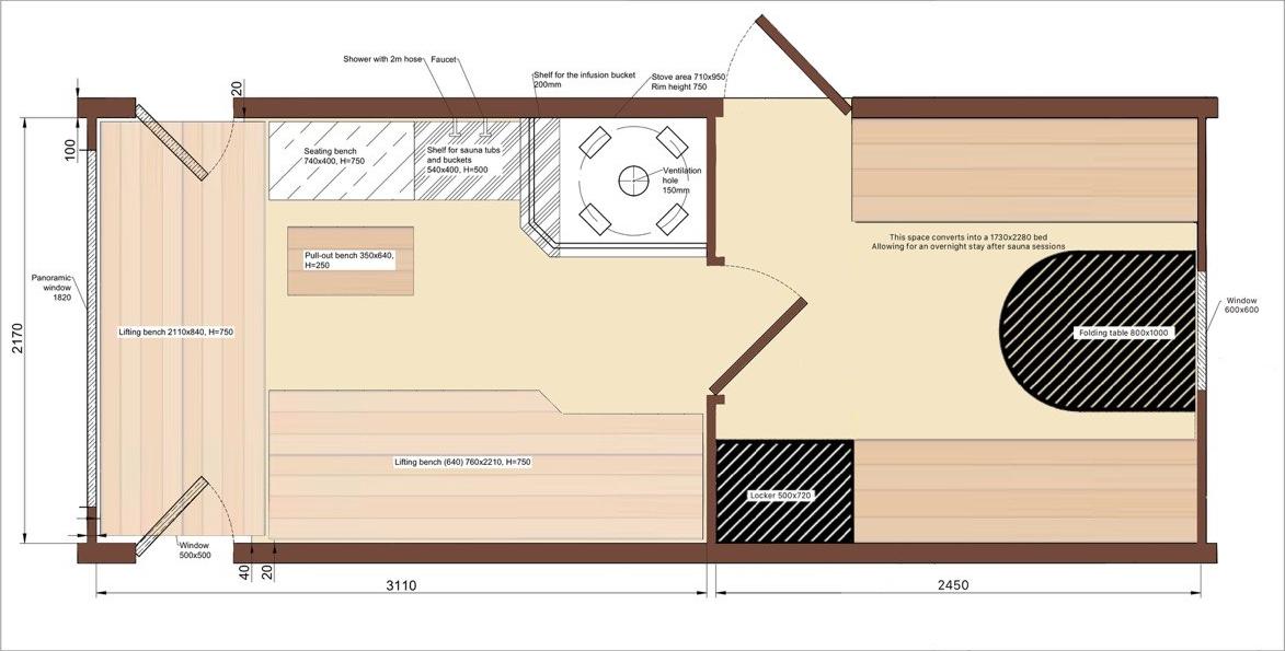 Floor plan 5.8 m sauna